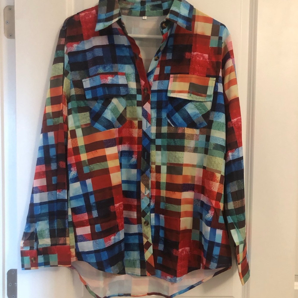 SHEIN Multicolor Plaid Button Down Shirt